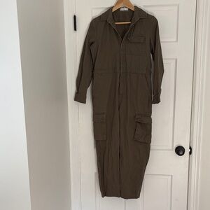 OAK + FORT Olive Coverall Jumpsuit with concealed drawstring waist XS